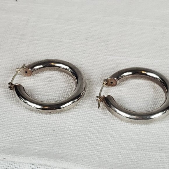 Italy Silver 925 Chunky Medium Tube Hoop Earrings - Picture 4 of 6